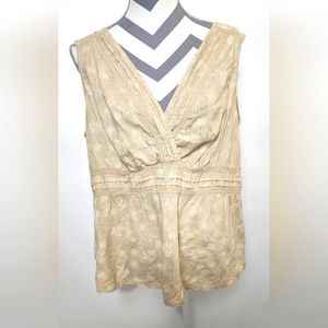 Cute tan and cream sleeveless top, 1X